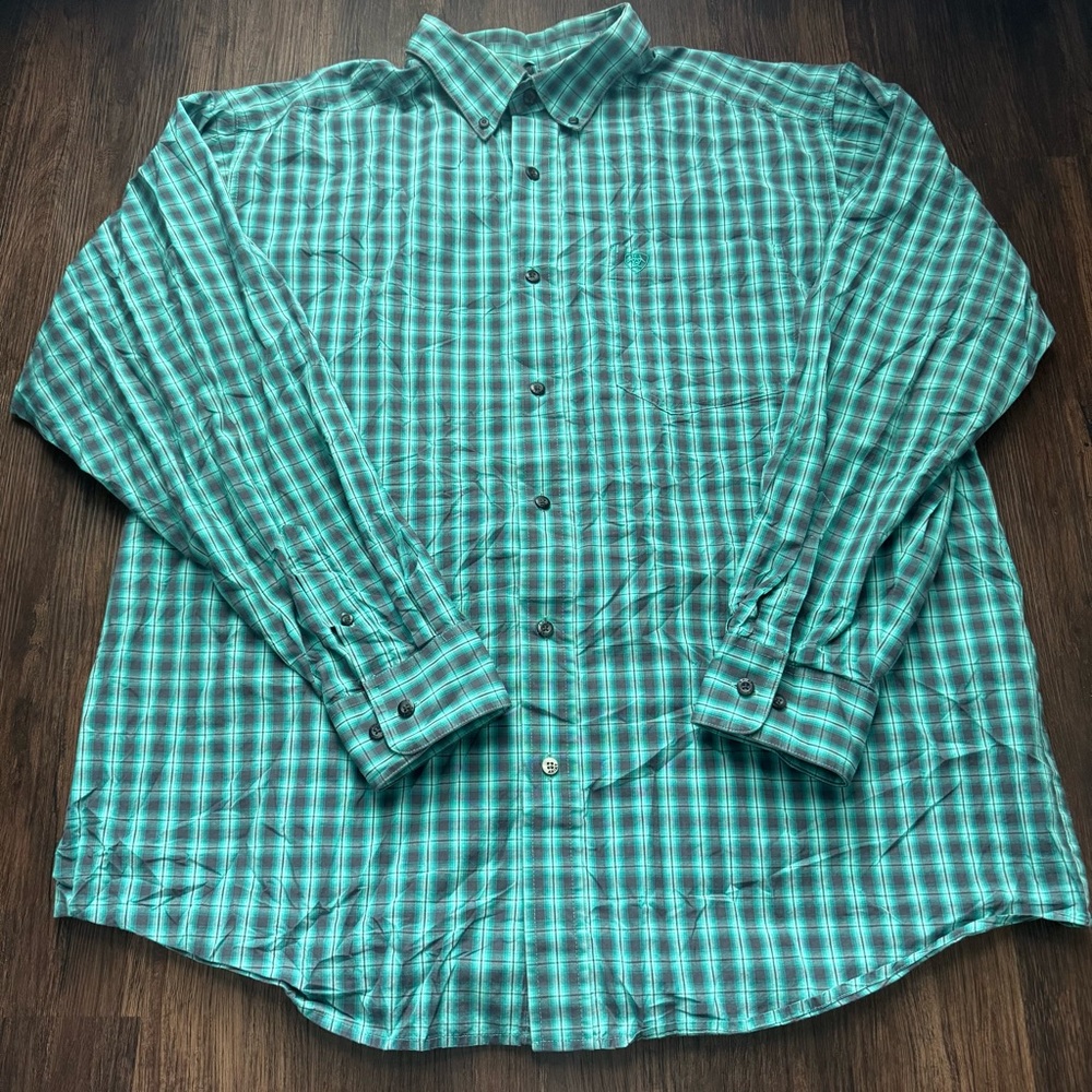 Ariat Shirt Mens Extra Large Green Pro Series Western Button Down Rodeo Workwear - Picture 2 of 8